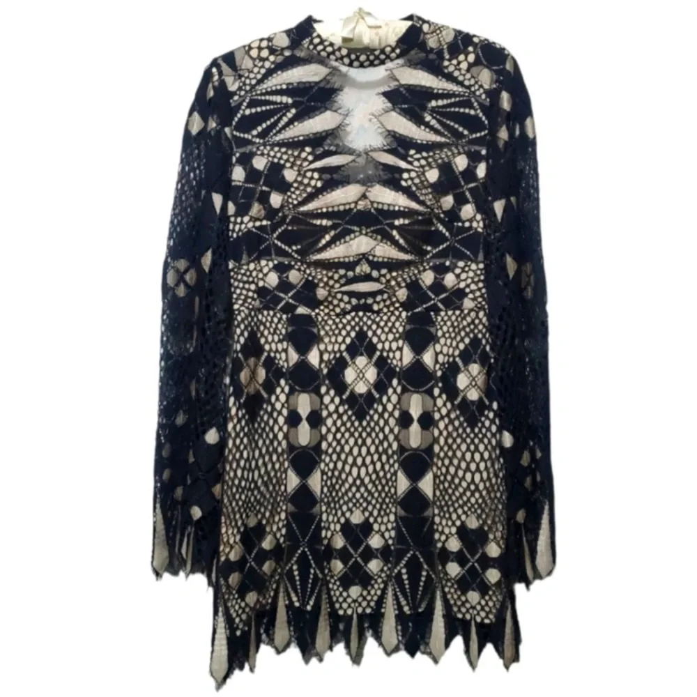 Free People Black Art Deco Lace Mini Dress - Picture 4 of 15